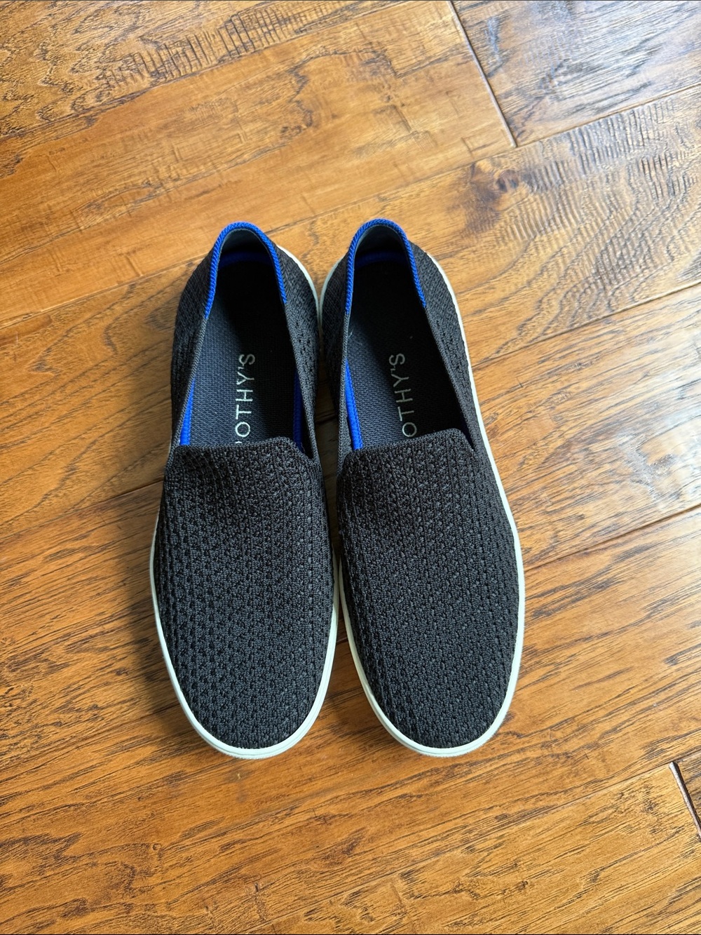 Rothy's Black Knit Slip-On Sneakers with Blue Lining